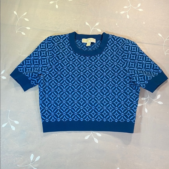 Michael Kors Sweaters - Michael Kors Blue Patterned Woman Medium Casual Crop Sweater Short Sleeves